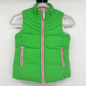 Lilly Pulitzer Girls Reversible Down Puffer Vest Palm Tree Pink Green Size‎ 8